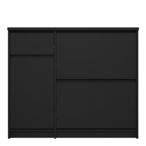 Naia Shoe Cabinet with 2 Shoe Compartments, 1 Door and 1 Drawer in Black Matt Furniture To Go 70292206gmgm 5713035082099 The Naia collection offers a tribute to timeless furniture. The shoe cabinet is funtional and has plenty of storage space. Available in 4 different colours. Dimensions: 929mm x 1089mm x 315mm (Height x Width x Depth) 
 High quality laminated board (resistant to damage and scratches, moisture and high temperature) 
 Easy gliding drawer runners 
 Stylish and contemporary 
 Easy self assembl
