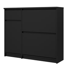 Load image into Gallery viewer, Naia Shoe Cabinet with 2 Shoe Compartments, 1 Door and 1 Drawer in Black Matt Furniture To Go 70292206gmgm 5713035082099 The Naia collection offers a tribute to timeless furniture. The shoe cabinet is funtional and has plenty of storage space. Available in 4 different colours. Dimensions: 929mm x 1089mm x 315mm (Height x Width x Depth) 
 High quality laminated board (resistant to damage and scratches, moisture and high temperature) 
 Easy gliding drawer runners 
 Stylish and contemporary 
 Easy self assembl