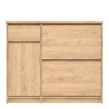 Load image into Gallery viewer, Naia Shoe Cabinet with 2 Shoe Compartments, 1 Door and 1 Drawer in Jackson Hickory Oak Furniture To Go 70292206hlhl 5713035082112 The Naia collection offers a tribute to timeless furniture. The shoe cabinet is funtional and has plenty of storage space. Available in 4 different colours. Dimensions: 929mm x 1089mm x 315mm (Height x Width x Depth) 
 High quality laminated board (resistant to damage and scratches, moisture and high temperature) 
 Easy gliding drawer runners 
 Stylish and contemporary 
 Easy sel
