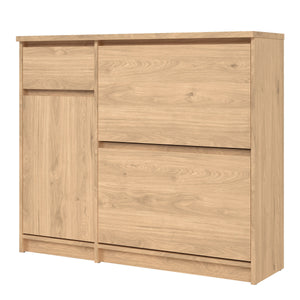 Naia Shoe Cabinet with 2 Shoe Compartments, 1 Door and 1 Drawer in Jackson Hickory Oak Furniture To Go 70292206hlhl 5713035082112 The Naia collection offers a tribute to timeless furniture. The shoe cabinet is funtional and has plenty of storage space. Available in 4 different colours. Dimensions: 929mm x 1089mm x 315mm (Height x Width x Depth) 
 High quality laminated board (resistant to damage and scratches, moisture and high temperature) 
 Easy gliding drawer runners 
 Stylish and contemporary 
 Easy sel