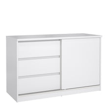 Load image into Gallery viewer, Naia Storage Unit with 1 Sliding Door and 3 Drawers in White High Gloss Furniture To Go 70292207uuuu 5713035082341 The Naia collection offers a tribute to timeless furniture. The storage unit has 3 drawers 1 shelve and a sliding door. Also available in Jackson Hickory Oak. Dimensions: 756mm x 1189mm x 500mm (Height x Width x Depth) 
 High quality laminated board (resistant to damage and scratches, moisture and high temperature) 
 Easy gliding drawer runners 
 Stylish and contemporary 
 Easy self assembly  
