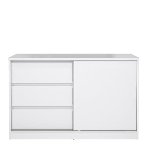 Naia Storage Unit with 1 Sliding Door and 3 Drawers in White High Gloss Furniture To Go 70292207uuuu 5713035082341 The Naia collection offers a tribute to timeless furniture. The storage unit has 3 drawers 1 shelve and a sliding door. Also available in Jackson Hickory Oak. Dimensions: 756mm x 1189mm x 500mm (Height x Width x Depth) 
 High quality laminated board (resistant to damage and scratches, moisture and high temperature) 
 Easy gliding drawer runners 
 Stylish and contemporary 
 Easy self assembly  
