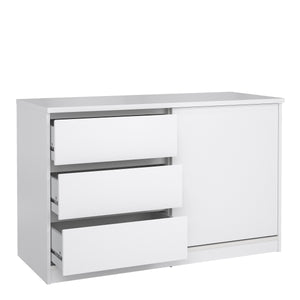 Naia Storage Unit with 1 Sliding Door and 3 Drawers in White High Gloss Furniture To Go 70292207uuuu 5713035082341 The Naia collection offers a tribute to timeless furniture. The storage unit has 3 drawers 1 shelve and a sliding door. Also available in Jackson Hickory Oak. Dimensions: 756mm x 1189mm x 500mm (Height x Width x Depth) 
 High quality laminated board (resistant to damage and scratches, moisture and high temperature) 
 Easy gliding drawer runners 
 Stylish and contemporary 
 Easy self assembly  
