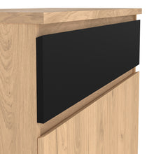 Load image into Gallery viewer, Naia Shoe Cabinet with 2 Doors +1 Drawer in Jackson Hickory Oak &amp; Black Furniture To Go 70292209hlgm 5713035082266 Experience the perfect blend of style and functionality with the Naia Shoe Cabinet. Designed with a sleek combination of Jackson Hickory Oak and Black finishes, this cabinet adds a touch of elegance to your space. Featuring two doors and a convenient black drawer, it offers ample storage for your shoe collection while keeping your entryway neat and organized. With its versatile design and quali