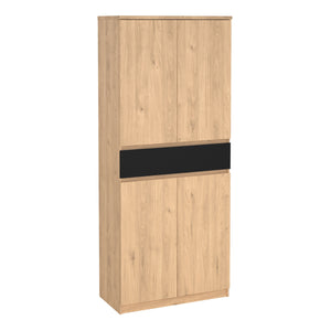 Naia Shoe Cabinet with 4 Doors + 1 Drawer in Jackson Hickory Oak & Black Furniture To Go 70292210hlgm 5713035082204 Introducing the Naia Shoe Cabinet: Style and Function in Perfect Harmony
Discover the perfect storage solution for your beloved shoe collection with the Naia Shoe Cabinet. With its sleek design and clever functionality, this cabinet is designed to keep your shoes organized and your space clutter-free. Featuring four spacious doors and a convenient drawer, it effortlessly provides ample storage