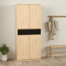 Load image into Gallery viewer, Naia Shoe Cabinet with 4 Doors + 1 Drawer in Jackson Hickory Oak &amp; Black Furniture To Go 70292210hlgm 5713035082204 Introducing the Naia Shoe Cabinet: Style and Function in Perfect Harmony
Discover the perfect storage solution for your beloved shoe collection with the Naia Shoe Cabinet. With its sleek design and clever functionality, this cabinet is designed to keep your shoes organized and your space clutter-free. Featuring four spacious doors and a convenient drawer, it effortlessly provides ample storage