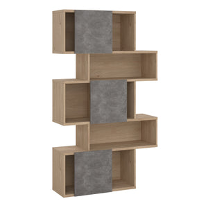 Maze Asymmetrical Bookcase with 3 Doors in Jackson Hickory and Concrete Furniture To Go 71471738hlgx 5713035083690 Introducing the Maze Open Bookcase—a captivating addition that elevates your living space with its chic Jackson Hickory and Concrete finish. The asymmetrical design, two-tone colour palette, and spacious 4 shelves allow you to curate your unique showcase of cherished memories and decor pieces. This must-have bookcase exudes sophistication and enduring beauty, adding a touch of style to your hom