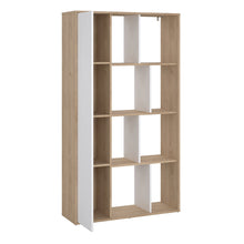 Load image into Gallery viewer, Maze Bookcase with 1 Door in Jackson Hickory and White High Gloss Furniture To Go 71471739hluu 5713035083690 Presenting the Maze Bookcase with 1 door—a captivating addition that elevates your living space with its chic Jackson Hickory and White high gloss finish. The asymmetrical design, two-tone color palette, and spacious interior provide a contemporary charm, allowing you to curate your unique showcase of cherished memories and decor pieces. This must-have bookcase exudes sophistication and enduring beau