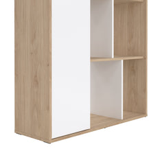 Load image into Gallery viewer, Maze Bookcase with 1 Door in Jackson Hickory and White High Gloss Furniture To Go 71471739hluu 5713035083690 Presenting the Maze Bookcase with 1 door—a captivating addition that elevates your living space with its chic Jackson Hickory and White high gloss finish. The asymmetrical design, two-tone color palette, and spacious interior provide a contemporary charm, allowing you to curate your unique showcase of cherished memories and decor pieces. This must-have bookcase exudes sophistication and enduring beau