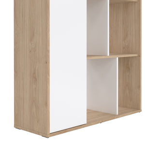 Maze Bookcase with 1 Door in Jackson Hickory and White High Gloss Furniture To Go 71471739hluu 5713035083690 Presenting the Maze Bookcase with 1 door—a captivating addition that elevates your living space with its chic Jackson Hickory and White high gloss finish. The asymmetrical design, two-tone color palette, and spacious interior provide a contemporary charm, allowing you to curate your unique showcase of cherished memories and decor pieces. This must-have bookcase exudes sophistication and enduring beau