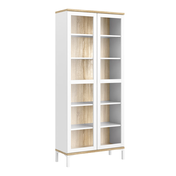 Roomers Display Cabinet Glazed 2 Doors in White and Oak Furniture To Go 7169217649ak 5060653083657 Roomers is an attractive classic design with a modern interpretation. Dimensions: 2028mm x 887mm x 362mm (Height x Width x Depth) 
 Stylish and trendy 
 High quality laminated board (resistant to damage and scratches, moisture and high temperature) 
 Tempered glass 
 Modern handle free solution 
 Easy gliding drawer runners 
 Made from PEFC Certified sustainable wood 
 Assembly instructions:
 
 https://www.dro