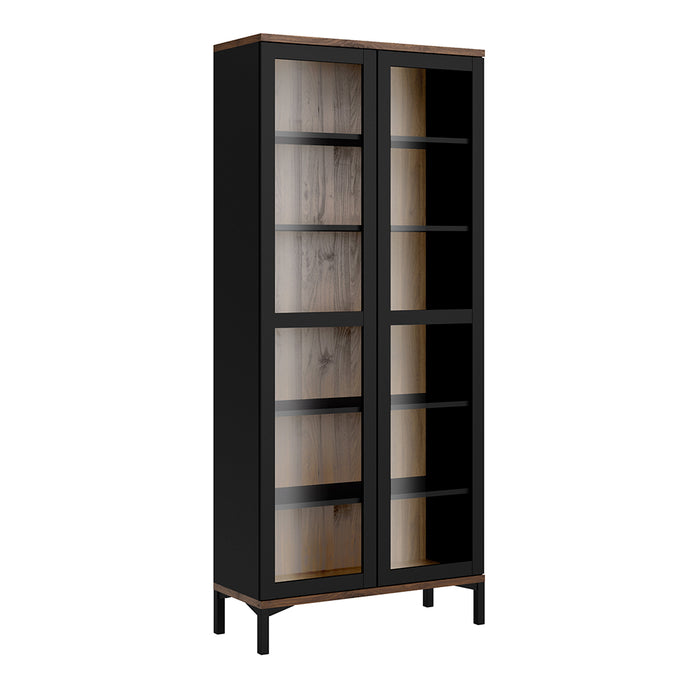 Roomers Display Cabinet Glazed 2 Doors in Black and Walnut Furniture To Go 7169217686dj 5060653083664 Roomers is an attractive classic design with a modern interpretation. Dimensions: 2028mm x 887mm x 362mm (Height x Width x Depth) 
 Stylish and trendy 
 High quality laminated board (resistant to damage and scratches, moisture and high temperature) 
 Tempered glass 
 Modern handle free solution 
 Easy gliding drawer runners 
 Made from PEFC Certified sustainable wood 
 Assembly instructions:
 
 https://www.