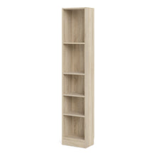 Load image into Gallery viewer, Basic Tall Narrow Bookcase (4 Shelves) in Oak Furniture To Go 71871775ak 5060653083770 Basic from Furniture to Go is a bookcase to suit any room in the house, with plenty of sizes and finishes to choose from. All shelves and the outer frame in the Basic collection are made with strong 18mm thick board. Our Basic bookcases also cleverly feature skirting board cut-outs making it easy to fit into any space in your home. Dimensions: 2032mm x 406mm x 267mm (Height x Width x Depth) 
 High quality laminated board 