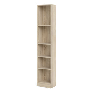 Basic Tall Narrow Bookcase (4 Shelves) in Oak Furniture To Go 71871775ak 5060653083770 Basic from Furniture to Go is a bookcase to suit any room in the house, with plenty of sizes and finishes to choose from. All shelves and the outer frame in the Basic collection are made with strong 18mm thick board. Our Basic bookcases also cleverly feature skirting board cut-outs making it easy to fit into any space in your home. Dimensions: 2032mm x 406mm x 267mm (Height x Width x Depth) 
 High quality laminated board 