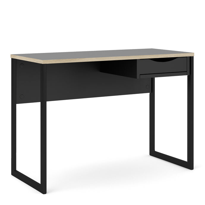Function Plus Desk 1 Drawer in Black with Oak Trim Furniture To Go 71970513gmgm60 5713035050951 The Function Plus range of desks are designed to be practical in even the smallest of spaces. This desk will either tuck neatly into a corner or float in the room - a true modern workstation. Storage options include one handle-less drawer to keep your office supplies neatly out of sight. Also featuring metal drawer runners, a modesty panel and made using environmentally friendly materials. Dimensions: 765mm x 110