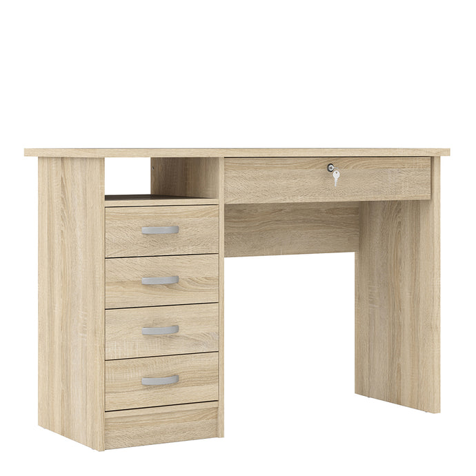 Function Plus Desk 5 Drawers in Oak Furniture To Go 71980163akak 5060653083961 The Function Plus range of desks are designed to be practical in even the smallest of spaces. Dimensions: 756mm x 1093mm x 485mm (Height x Width x Depth) 
 Easy gliding drawer runners 
 High quality laminated board (resistant to damage and scratches, moisture and high temperature) 
 Anti- tip safety and safety wall fitting 
 Easy self assembly  
 Key lock function 
 Made in Denmark 
 Assembly instructions:
 
 https://www.dropbox.