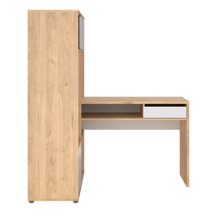 Function Plus Corner Desk with Bookcase Jackson Hickory/White in White/Oak Furniture To Go 71980178hluu 5713035081191 The Function Plus range of desks are designed to be practical in even the smallest of spaces. This desk will either tuck neatly into a corner or float in the room - a true modern workstation. Storage options include one handleless drawer and three handy shelves to keep your office supplies neatly out of sight. Also featuring metal drawer runners, a modesty panel, cable management and made us
