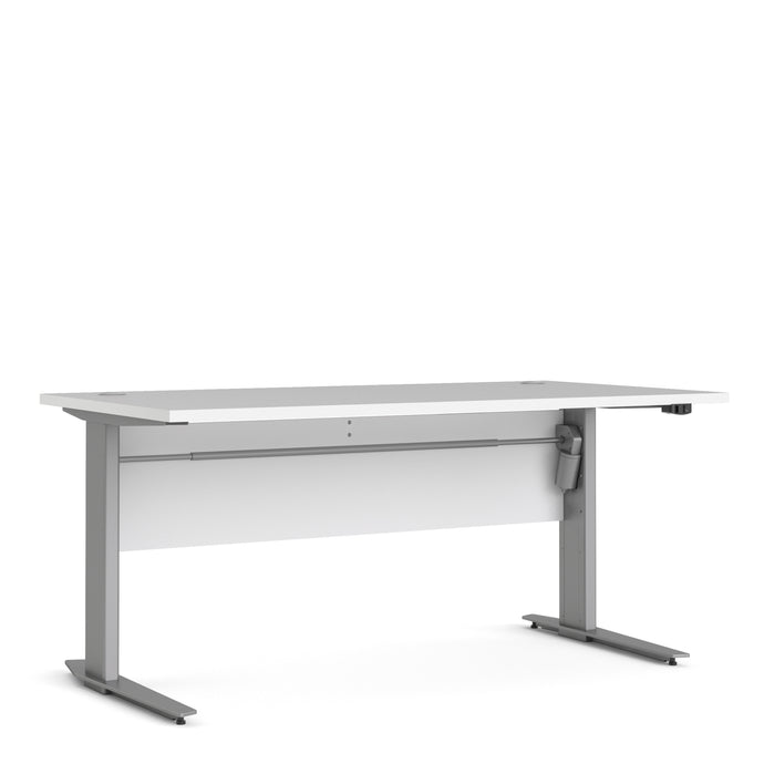 Prima Desk 150 cm in White with Height adjustable legs with electric control in Silver grey steel Furniture To Go 720804024903a 5060653086290 The Prima range of desks with adjustable legs are ideal for the home office, versatile and stylish enough to be used throughout the home in any room you choose. Dimensions: 752mm x 1501mm x 801mm (Height x Width x Depth) 
 High quality laminated board (resistant to damage and scratches, moisture and high temperature) 
 Perfect for small spaces 
 Stylish and timeless 
