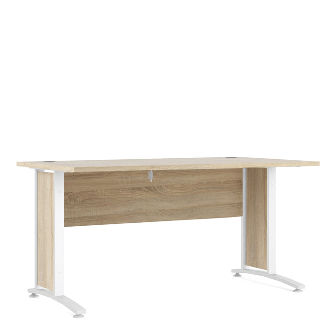 Prima Desk 150 cm in Oak with White legs in Oak Effect/Matt White Furniture To Go 72080402ak49 5060653086283 The Prima range of desks are ideal for the home office, versatile and stylish enough to be used throughout the home in any room you choose. Dimensions: 752mm x 1501mm x 801mm (Height x Width x Depth) 
 High quality laminated board (resistant to damage and scratches, moisture and high temperature) 
 Perfect for small spaces 
 Stylish and timeless 
 Easy self assembly  
 Made from PEFC Certified sustai