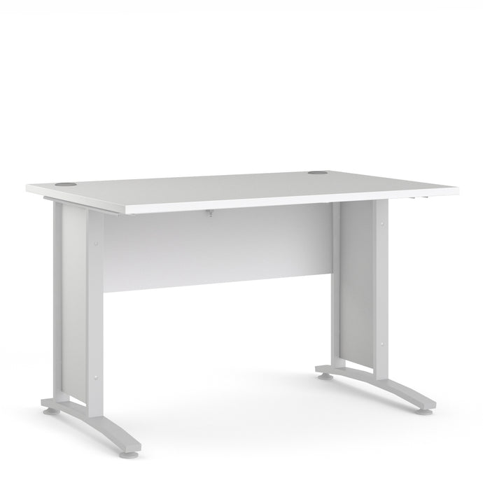 Prima Desk 120 cm in White with White legs in White/Matt White Furniture To Go 720804034949 5060653086184 The Prima range of desks are ideal for the home office, versatile and stylish enough to be used throughout the home in any room you choose. Dimensions: 750mm x 1201mm x 801mm (Height x Width x Depth) 
 High quality laminated board (resistant to damage and scratches, moisture and high temperature) 
 Perfect for small spaces 
 Stylish and timeless 
 Easy self assembly  
 Made from PEFC Certified sustainab