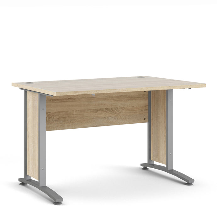 Prima Desk 120 cm in Oak with Silver grey steel legs in Oak Effect/Steel Finish Furniture To Go 72080403ak03 5060653086214 The Prima range of desks are ideal for the home office, versatile and stylish enough to be used throughout the home in any room you choose. Dimensions: 750mm x 1201mm x 801mm (Height x Width x Depth) 
 High quality laminated board (resistant to damage and scratches, moisture and high temperature) 
 Perfect for small spaces 
 Stylish and timeless 
 Easy self assembly  
 Made from PEFC Ce