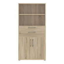 Load image into Gallery viewer, Prima Bookcase 2 Shelves With 2 Drawers And 2 Doors In Oak Furniture To Go 7208042025ak 5060653085958 The Prima range of bookcases are ideal for the home office, versatile and stylish enough to be used throughout the home in any room you choose. Dimensions: 1860mm x 892mm x 401mm (Height x Width x Depth) 
 High quality laminated board (resistant to damage and scratches, moisture and high temperature) 
 Perfect for small spaces 
 Stylish and timeless 
 Easy self assembly  
 Made from PEFC Certified sustainab