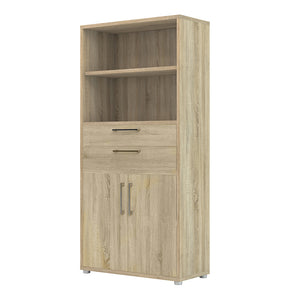 Prima Bookcase 2 Shelves With 2 Drawers And 2 Doors In Oak Furniture To Go 7208042025ak 5060653085958 The Prima range of bookcases are ideal for the home office, versatile and stylish enough to be used throughout the home in any room you choose. Dimensions: 1860mm x 892mm x 401mm (Height x Width x Depth) 
 High quality laminated board (resistant to damage and scratches, moisture and high temperature) 
 Perfect for small spaces 
 Stylish and timeless 
 Easy self assembly  
 Made from PEFC Certified sustainab