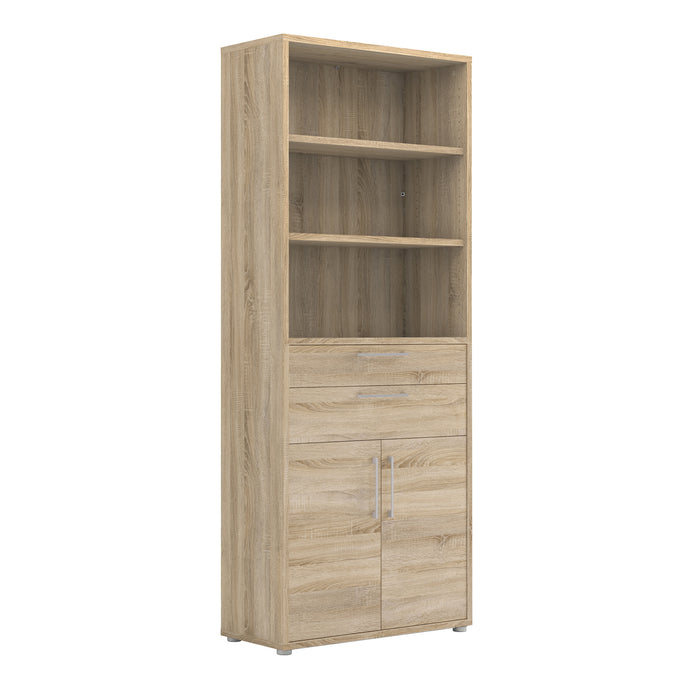 Prima Bookcase 3 Shelves With 2 Drawers And 2 Doors In Oak Furniture To Go 7208042125ak 5060653085989 The Prima range of bookcases are ideal for the home office, versatile and stylish enough to be used throughout the home in any room you choose. Dimensions: 2217mm x 892mm x 401mm (Height x Width x Depth) 
 High quality laminated board (resistant to damage and scratches, moisture and high temperature) 
 Perfect for small spaces 
 Stylish and timeless 
 Easy self assembly  
 Made from PEFC Certified sustainab