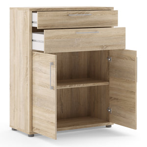 Prima Bookcase 1 Shelf with 2 Drawers and 2 Doors in Oak Furniture To Go 7208042325ak 5060653085927 The Prima range of bookcases are ideal for the home office, versatile and stylish enough to be used throughout the home in any room you choose. Dimensions: 682mm x 482mm x 491mm (Height x Width x Depth) 
 High quality laminated board (resistant to damage and scratches, moisture and high temperature) 
 Perfect for small spaces 
 Stylish and timeless 
 Easy self assembly  
 Made from PEFC Certified sustainable 