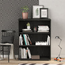 Load image into Gallery viewer, Prima Bookcase 2 Shelves in Black woodgrain Furniture To Go 7208042361 5706887858943 The Prima range of bookcases are ideal for the home office, versatile and stylish enough to be used throughout the home in any room you choose. Dimensions: 682mm x 482mm x 491mm (Height x Width x Depth) 
 High quality laminated board (resistant to damage and scratches, moisture and high temperature) 
 Anti- tip safety and safety wall fitting 
 Stylish and timeless 
 Easy self assembly  
 Made from PEFC Certified sustainable