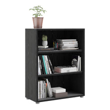 Load image into Gallery viewer, Prima Bookcase 2 Shelves in Black woodgrain Furniture To Go 7208042361 5706887858943 The Prima range of bookcases are ideal for the home office, versatile and stylish enough to be used throughout the home in any room you choose. Dimensions: 682mm x 482mm x 491mm (Height x Width x Depth) 
 High quality laminated board (resistant to damage and scratches, moisture and high temperature) 
 Anti- tip safety and safety wall fitting 
 Stylish and timeless 
 Easy self assembly  
 Made from PEFC Certified sustainable