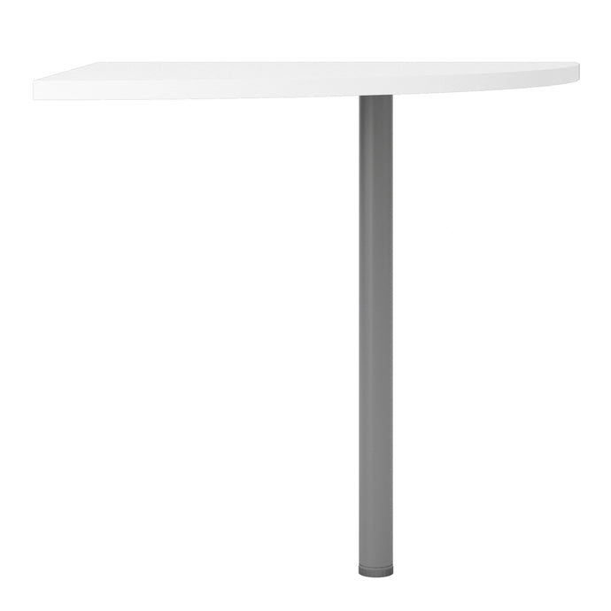 Prima Corner desk top in White with Silver grey steel legs in White Furniture To Go 720804584903 5706887864968 The Prima range of corner desks are ideal for the home office, versatile and stylish enough to be used throughout the home in any room you choose. Dimensions: 735mm x 801mm x 801mm (Height x Width x Depth) 
 High quality laminated board (resistant to damage and scratches, moisture and high temperature) 
 Perfect for small spaces 
 Stylish and timeless 
 Easy self assembly  
 Made from PEFC Certifie
