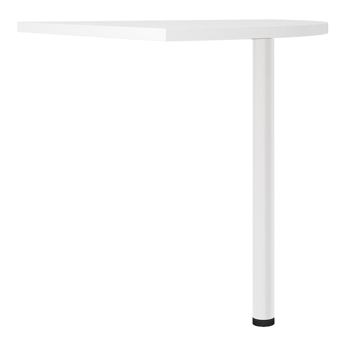 Prima Corner desk top in White with White legs in White Furniture To Go 720804584949 5706887976050 The Prima range of corner desks are ideal for the home office, versatile and stylish enough to be used throughout the home in any room you choose. Dimensions: 735mm x 801mm x 801mm (Height x Width x Depth) 
 High quality laminated board (resistant to damage and scratches, moisture and high temperature) 
 Perfect for small spaces 
 Stylish and timeless 
 Easy self assembly  
 Made from PEFC Certified sustainabl