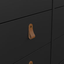 Load image into Gallery viewer, Barcelona Double dresser 4+4 drawers in Matt Black Furniture To Go 72579663gmgm 5060653082070 A modern chest of drawers in a striking design complete with brown leather tab handles, also available in white Dimensions: 797mm x 1594mm x 384mm (Height x Width x Depth) 
 High quality laminated board (resistant to damage and scratches, moisture and high temperature) 
 Made from PEFC Certified sustainable wood 
 Easy self assembly 
 Made in Denmark 
 Easy gliding drawer runners 
 Assembly instructions:
 
 https:/