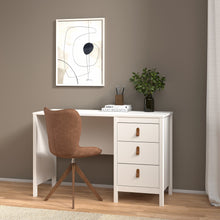 Load image into Gallery viewer, Barcelona Desk 3 drawers White Furniture To Go 725796814949 5060933422138 Introducing the Barcelona 3-Drawer Desk – a contemporary and stylish addition to your workspace. With its sleek design, elegant lines, and simple metal handles, this desk effortlessly enhances the aesthetics of any room. Choose the timeless black finish for a sophisticated and bold look that seamlessly complements your modern decor. Experience the perfect blend of functionality and sophistication with the Barcelona 3-Drawer Desk. Its 