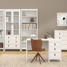 Load image into Gallery viewer, Barcelona Desk 3 drawers White Furniture To Go 725796814949 5060933422138 Introducing the Barcelona 3-Drawer Desk – a contemporary and stylish addition to your workspace. With its sleek design, elegant lines, and simple metal handles, this desk effortlessly enhances the aesthetics of any room. Choose the timeless black finish for a sophisticated and bold look that seamlessly complements your modern decor. Experience the perfect blend of functionality and sophistication with the Barcelona 3-Drawer Desk. Its 