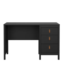 Load image into Gallery viewer, Barcelona Desk 3 drawers Matt Black Furniture To Go 72579681gmgm 5060933422145 Introducing the Barcelona 3-Drawer Desk – a contemporary and stylish addition to your workspace. With its sleek design, elegant lines, and simple metal handles, this desk effortlessly enhances the aesthetics of any room. Choose the timeless white finish for a clean and modern look that seamlessly complements your decor. Experience the perfect blend of functionality and sophistication with the Barcelona 3-Drawer Desk. Its three sp