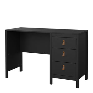 Barcelona Desk 3 drawers Matt Black Furniture To Go 72579681gmgm 5060933422145 Introducing the Barcelona 3-Drawer Desk – a contemporary and stylish addition to your workspace. With its sleek design, elegant lines, and simple metal handles, this desk effortlessly enhances the aesthetics of any room. Choose the timeless white finish for a clean and modern look that seamlessly complements your decor. Experience the perfect blend of functionality and sophistication with the Barcelona 3-Drawer Desk. Its three sp