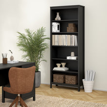 Load image into Gallery viewer, Barcelona Bookcase in Black Furniture To Go 72579682gmgm 5060933422005 A sophisticated and modern bookcase designed to add an elegant touch to your space. With its sleek design and 5 shelves, this bookcase offers a perfect blend of style and functionality. For those seeking a bolder statement, it is also available in a contrasting white finish. Experience the essence of contemporary elegance with the Barcelona bookcase. Its clean lines and refined design make it a standout piece in any room. This bookcase n