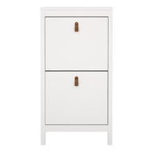 Load image into Gallery viewer, Barcelona Shoe Cabinet 2 Flap Door White Furniture To Go 725796834949 5060933422077 Introducing the Barcelona Shoe Cabinet with Two Flap Doors – a sophisticated and modern wardrobe designed to add an elegant touch to your space. With its sleek design and a simple metal handle, this two-door cabinet offers a perfect blend of style and functionality. For those seeking a bolder statement, it is also available in a contrasting white finish. Experience the essence of contemporary elegance with the Barcelona Shoe