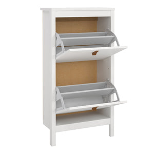 Barcelona Shoe Cabinet 2 Flap Door White Furniture To Go 725796834949 5060933422077 Introducing the Barcelona Shoe Cabinet with Two Flap Doors – a sophisticated and modern wardrobe designed to add an elegant touch to your space. With its sleek design and a simple metal handle, this two-door cabinet offers a perfect blend of style and functionality. For those seeking a bolder statement, it is also available in a contrasting white finish. Experience the essence of contemporary elegance with the Barcelona Shoe