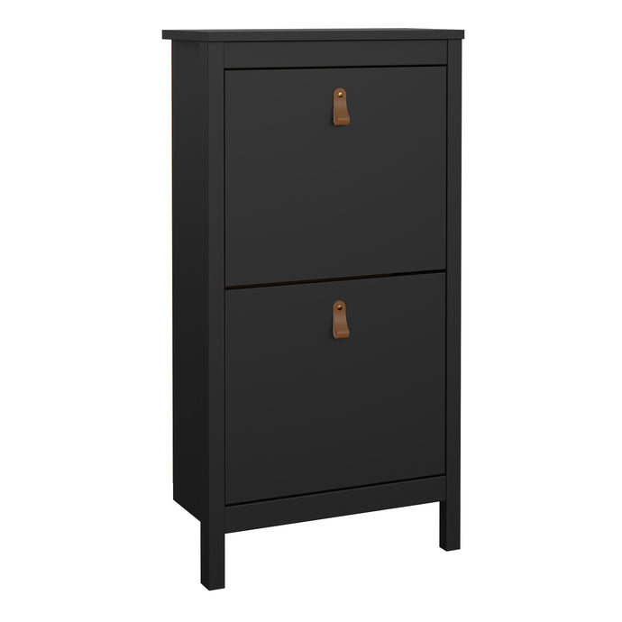 Barcelona Shoe Cabinet 2 flap doors Matt Black Furniture To Go 72579683gmgm 5060933422084 Introducing the Barcelona Shoe Cabinet with Two Flap Doors – a sophisticated and modern wardrobe designed to add an elegant touch to your space. With its sleek design and a simple metal handle, this two-door cabinet offers a perfect blend of style and functionality. For those seeking a bolder statement, it is also available in a contrasting matt black finish. Experience the essence of contemporary elegance with the Bar