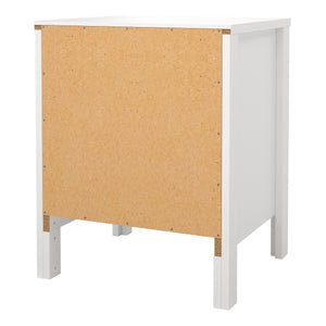 Madrid Bedside Table 2 drawers in White Furniture To Go 726796604949 5713035068116 A contemporary bedside table in an elegant design complete with a simple metal handle, also available in contrasting matt black Dimensions: 541mm x 436mm x 384mm (Height x Width x Depth) 
 High quality laminated board (resistant to damage and scratches, moisture and high temperature) 
 Made from PEFC Certified sustainable wood 
 Easy self assembly 
 Made in Denmark 
 Easy gliding drawer runners 
 Assembly instructions:
 
 htt