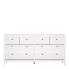 Load image into Gallery viewer, Madrid Double dresser 4+4 drawers in White Furniture To Go 726796634949 5713035068314 A contemporary chest of drawers in an elegant design complete with a simple metal handle, also available in contrasting matt black Dimensions: 797mm x 1594mm x 384mm (Height x Width x Depth) 
 High quality laminated board (resistant to damage and scratches, moisture and high temperature) 
 Made from PEFC Certified sustainable wood 
 Easy self assembly 
 Made in Denmark 
 Easy gliding drawer runners 
 Assembly instructions: