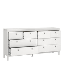 Load image into Gallery viewer, Madrid Double dresser 4+4 drawers in White Furniture To Go 726796634949 5713035068314 A contemporary chest of drawers in an elegant design complete with a simple metal handle, also available in contrasting matt black Dimensions: 797mm x 1594mm x 384mm (Height x Width x Depth) 
 High quality laminated board (resistant to damage and scratches, moisture and high temperature) 
 Made from PEFC Certified sustainable wood 
 Easy self assembly 
 Made in Denmark 
 Easy gliding drawer runners 
 Assembly instructions: