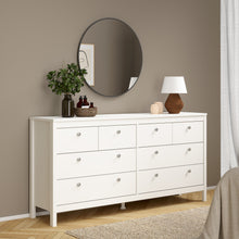 Load image into Gallery viewer, Madrid Double dresser 4+4 drawers in White Furniture To Go 726796634949 5713035068314 A contemporary chest of drawers in an elegant design complete with a simple metal handle, also available in contrasting matt black Dimensions: 797mm x 1594mm x 384mm (Height x Width x Depth) 
 High quality laminated board (resistant to damage and scratches, moisture and high temperature) 
 Made from PEFC Certified sustainable wood 
 Easy self assembly 
 Made in Denmark 
 Easy gliding drawer runners 
 Assembly instructions: