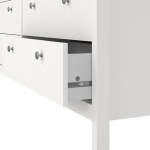 Madrid Double dresser 4+4 drawers in White Furniture To Go 726796634949 5713035068314 A contemporary chest of drawers in an elegant design complete with a simple metal handle, also available in contrasting matt black Dimensions: 797mm x 1594mm x 384mm (Height x Width x Depth) 
 High quality laminated board (resistant to damage and scratches, moisture and high temperature) 
 Made from PEFC Certified sustainable wood 
 Easy self assembly 
 Made in Denmark 
 Easy gliding drawer runners 
 Assembly instructions: