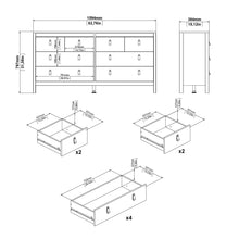 Load image into Gallery viewer, Madrid Double dresser 4+4 drawers in White Furniture To Go 726796634949 5713035068314 A contemporary chest of drawers in an elegant design complete with a simple metal handle, also available in contrasting matt black Dimensions: 797mm x 1594mm x 384mm (Height x Width x Depth) 
 High quality laminated board (resistant to damage and scratches, moisture and high temperature) 
 Made from PEFC Certified sustainable wood 
 Easy self assembly 
 Made in Denmark 
 Easy gliding drawer runners 
 Assembly instructions: