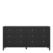 Load image into Gallery viewer, Madrid Double dresser 4+4 drawers in Matt Black Furniture To Go 72679663gmgm 5713035068369 A contemporary chest of drawers in an elegant design complete with a simple metal handle, also available in white Dimensions: 797mm x 1594mm x 384mm (Height x Width x Depth) 
 High quality laminated board (resistant to damage and scratches, moisture and high temperature) 
 Made from PEFC Certified sustainable wood 
 Easy self assembly 
 Made in Denmark 
 Easy gliding drawer runners 
 Assembly instructions:
 
 https://