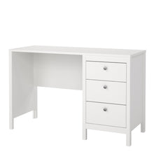 Load image into Gallery viewer, Madrid Desk 3 drawers White Furniture To Go 726796814949 5713035082938 Introducing the Madrid 3-Drawer Desk – a contemporary and stylish addition to your workspace. With its sleek design, elegant lines, and simple metal handles, this desk effortlessly enhances the aesthetics of any room. Choose the timeless black finish for a sophisticated and bold look that seamlessly complements your modern decor. Experience the perfect blend of functionality and sophistication with the Madrid 3-Drawer Desk. Its three spa